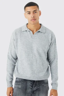 Boxy Long Sleeve Knitted Revere Polo | UK^boohooMAN Sale