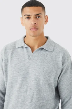 Boxy Long Sleeve Knitted Revere Polo | UK^boohooMAN Sale