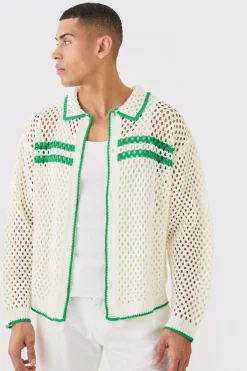 boohooMAN Boxy Long Sleeve Open Stitch Tipped Shirt | UK| Shirts