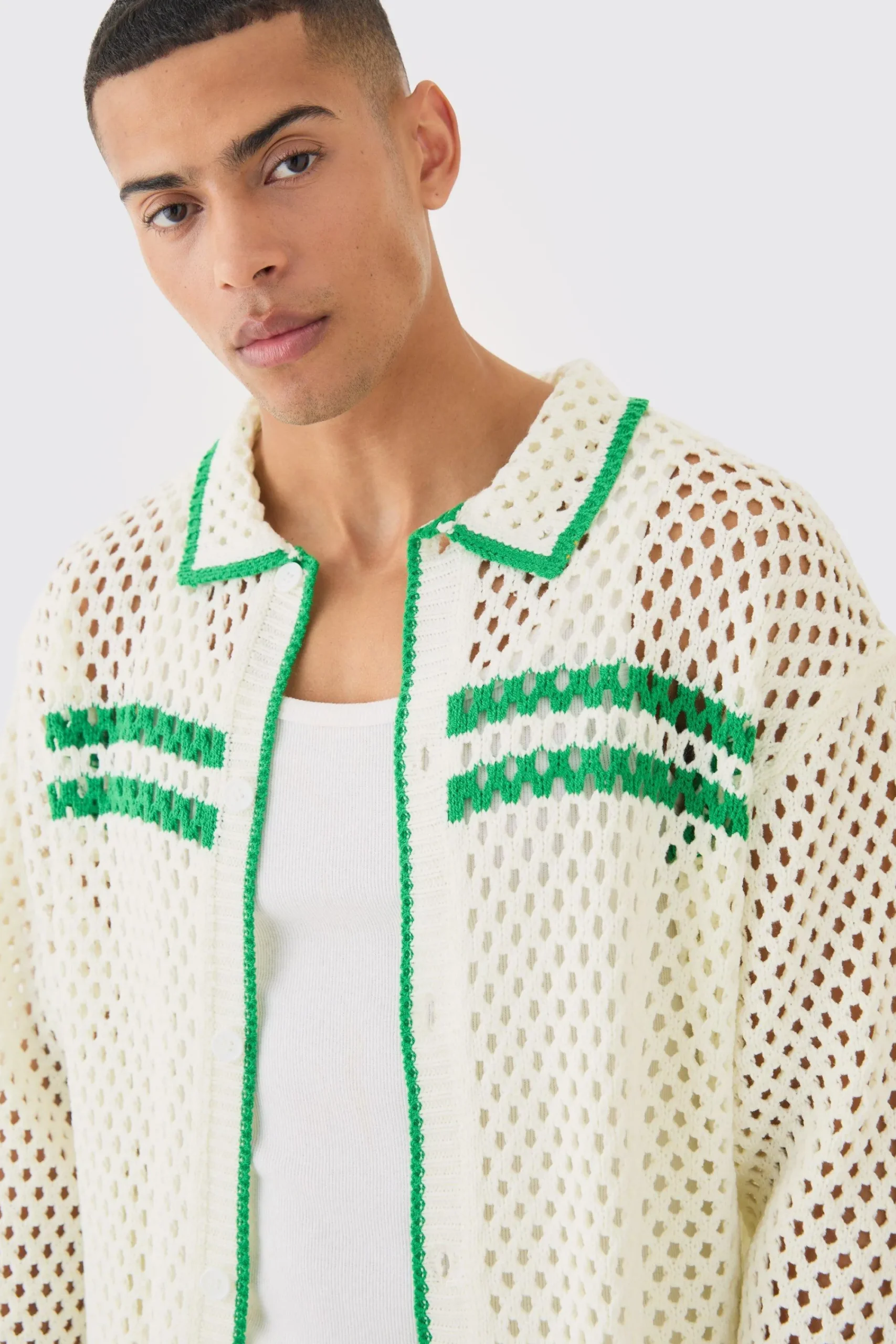 boohooMAN Boxy Long Sleeve Open Stitch Tipped Shirt | UK| Shirts