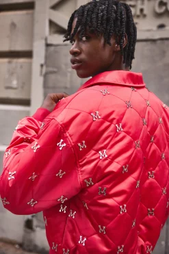 boohooMAN Boxy M Embellished Satin Bomber Jacket In | UK| Coats & Jackets