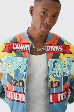 boohooMAN Boxy Man Dice Embroidered PU Bomber Jacket In Black | UK| Coats & Jackets