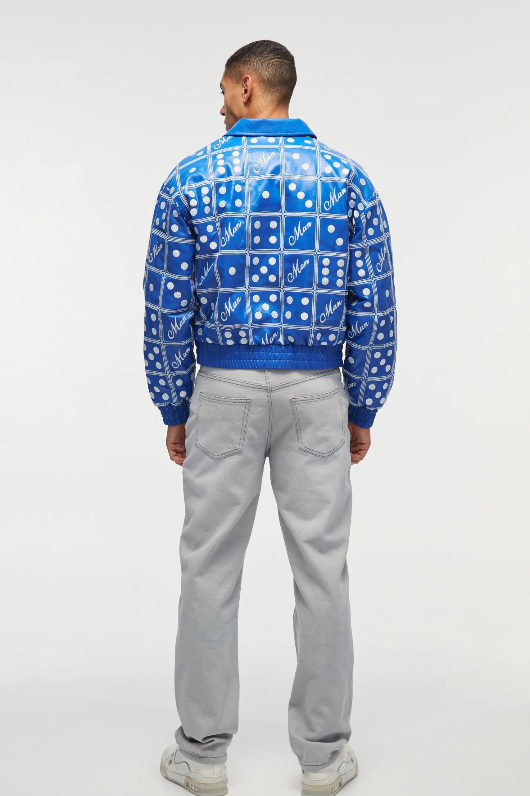 boohooMAN Boxy Man Dice Embroidered PU Bomber Jacket In | UK| Coats & Jackets