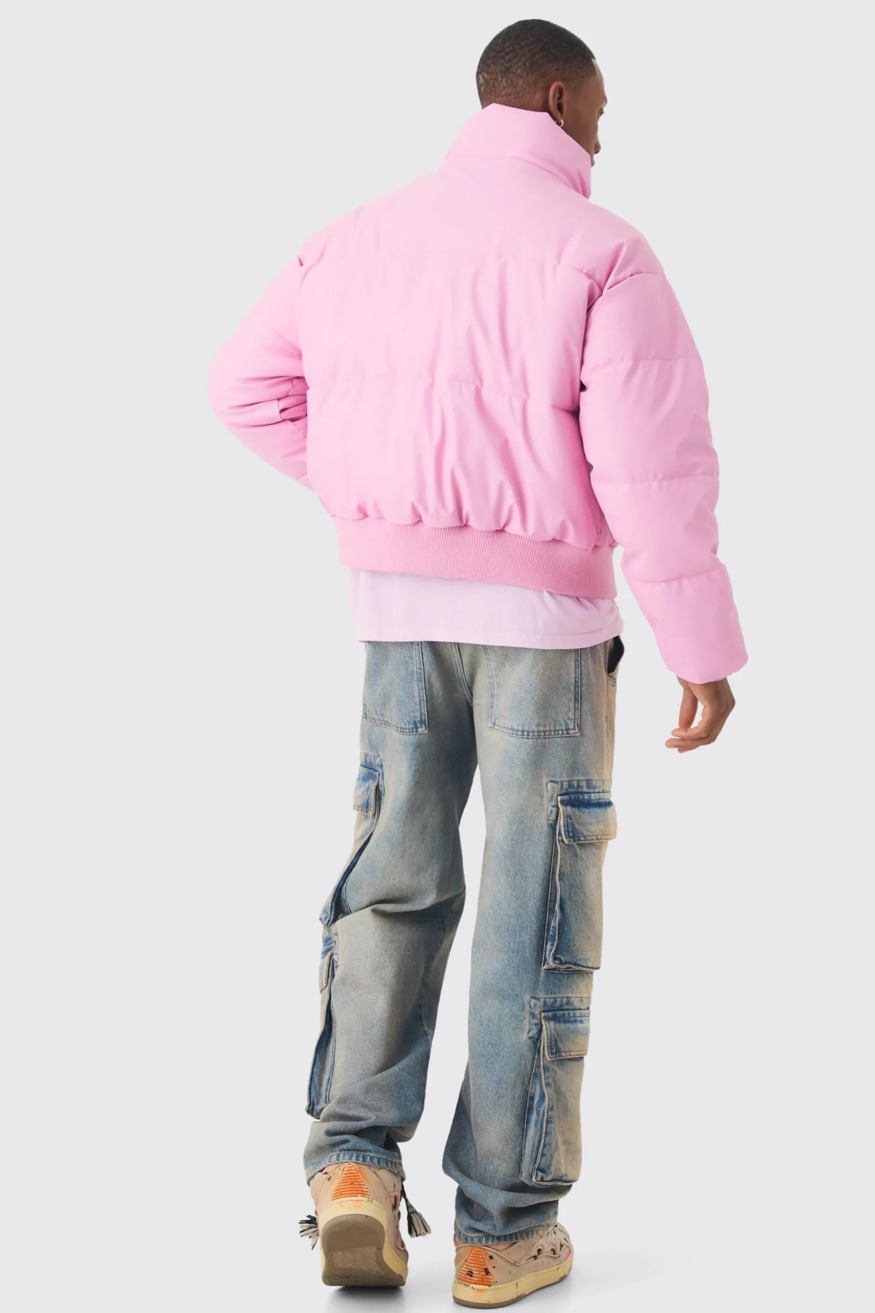 boohooMAN Boxy Matte Pu Funnel Neck Puffer In | UK| Coats & Jackets