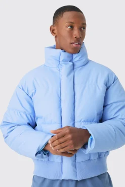 boohooMAN Boxy Matte Pu Funnel Neck Puffer In | UK| Coats & Jackets