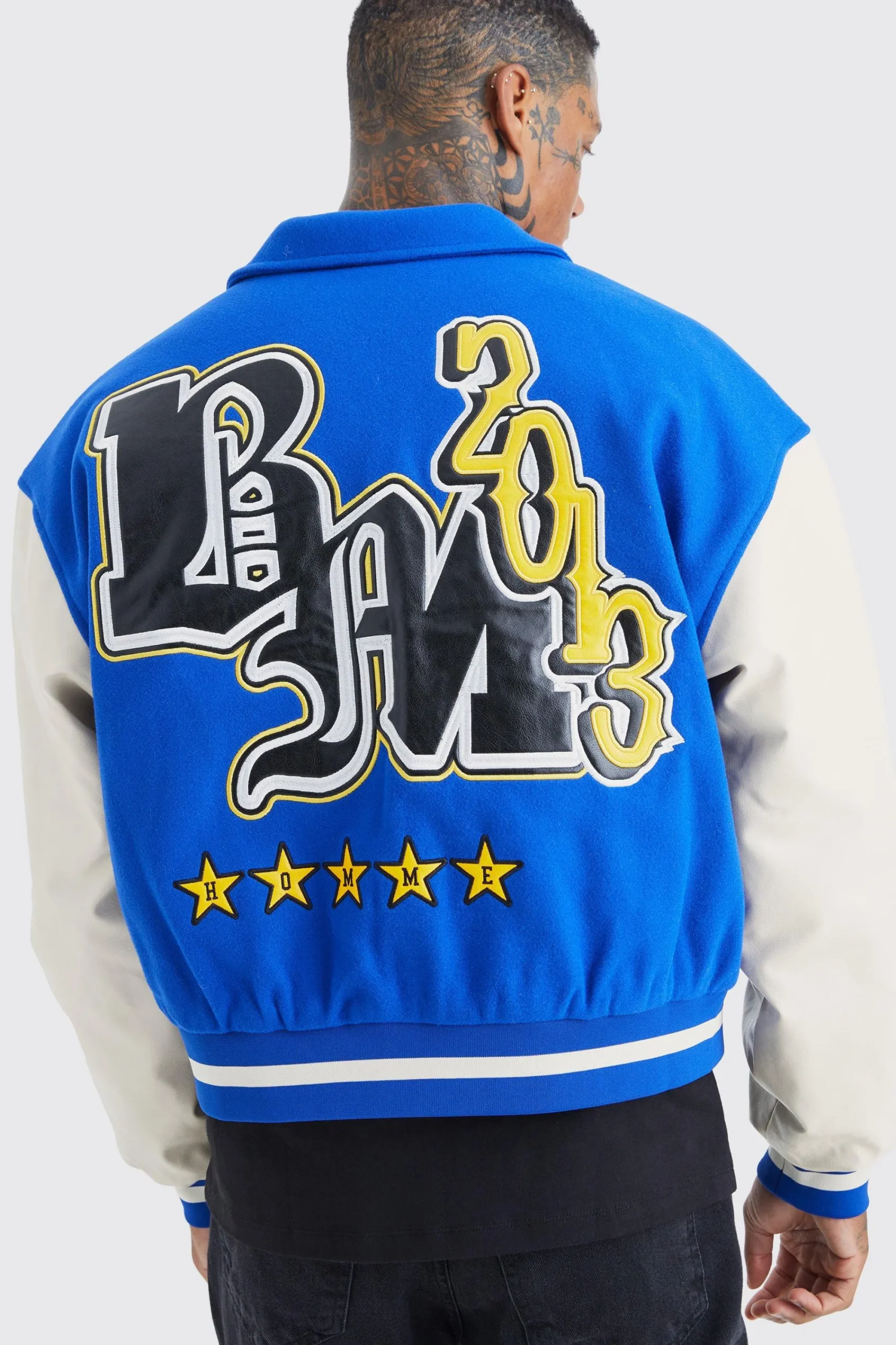 boohooMAN Boxy Melton & Pu Collared Varsity Jacket | UK| Coats & Jackets