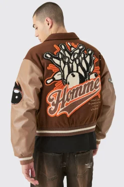 boohooMAN Boxy Melton & Pu Collared Varsity Jacket | UK| Coats & Jackets