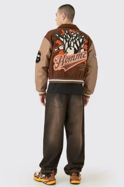 boohooMAN Boxy Melton & Pu Collared Varsity Jacket | UK| Coats & Jackets