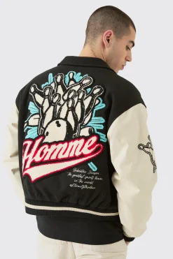 boohooMAN Boxy Melton & Pu Collared Varsity Jacket | UK| Coats & Jackets