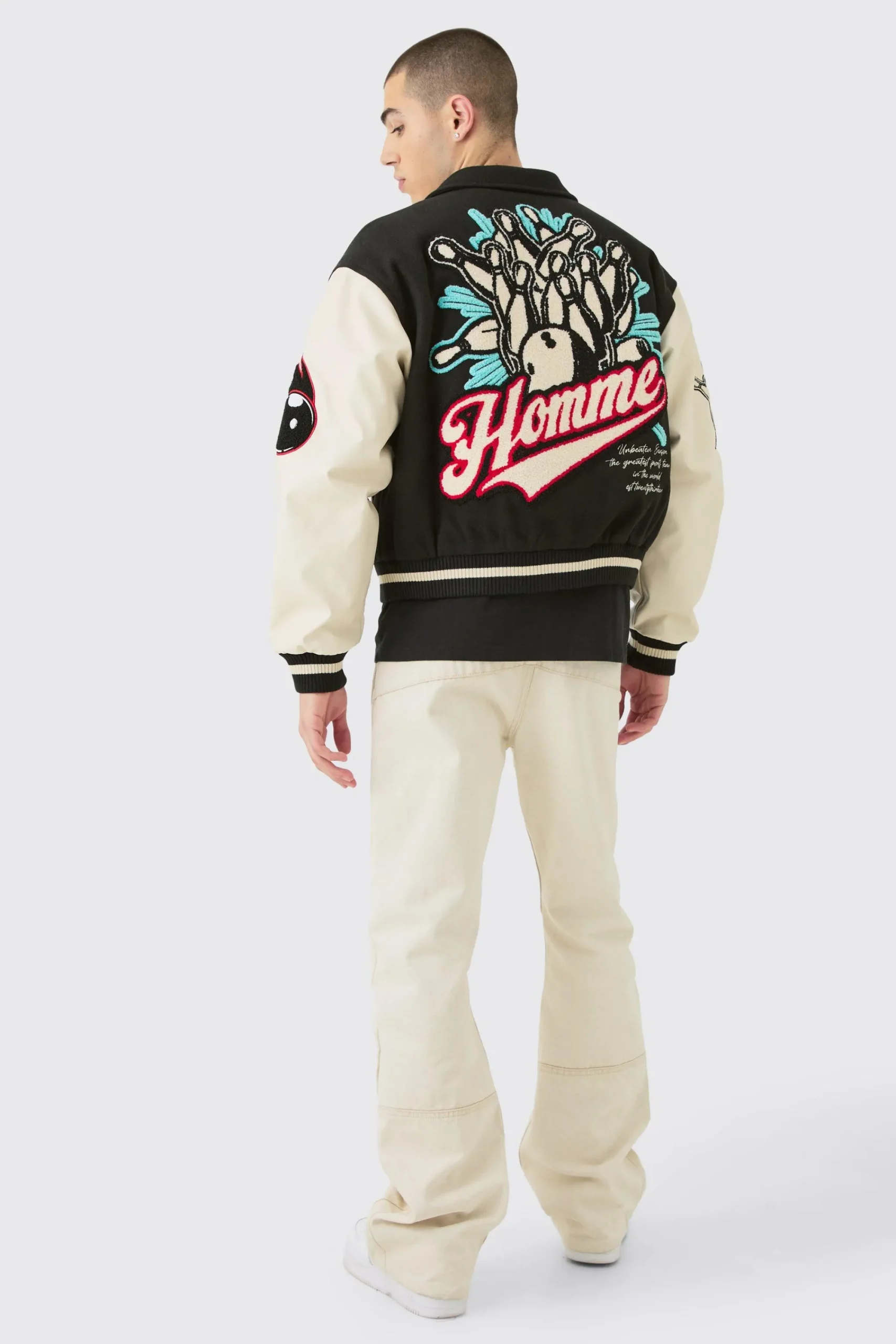 boohooMAN Boxy Melton & Pu Collared Varsity Jacket | UK| Coats & Jackets