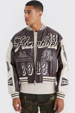 boohooMAN Boxy Melton & Pu Ombre Varsity Jacket | UK| Coats & Jackets