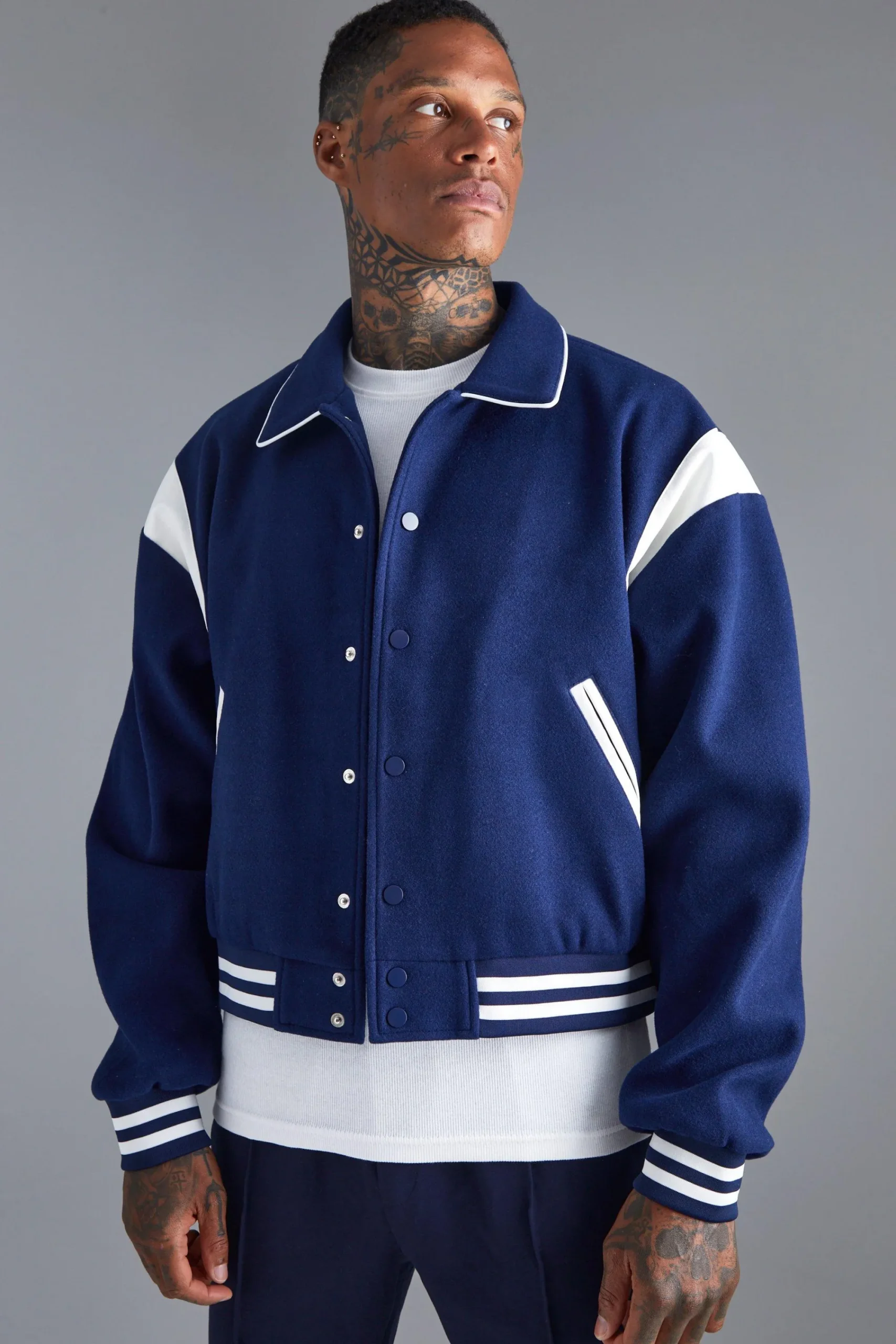 boohooMAN Boxy Melton Bomber With Contrast Trims | UK| Coats & Jackets