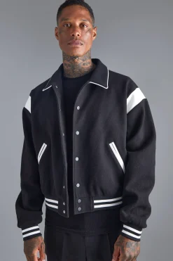 boohooMAN Boxy Melton Bomber With Contrast Trims | UK| Coats & Jackets