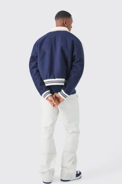 boohooMAN Boxy Melton Knitted Collar Harrington | UK| Coats & Jackets