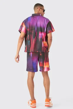 boohooMAN Boxy Mesh Glitch Shirt & Short | UK| Sets & Co-Ords