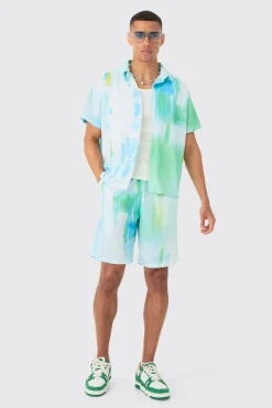 boohooMAN Boxy Mesh Glitch Shirt & Short Set | UK| Sets & Co-Ords