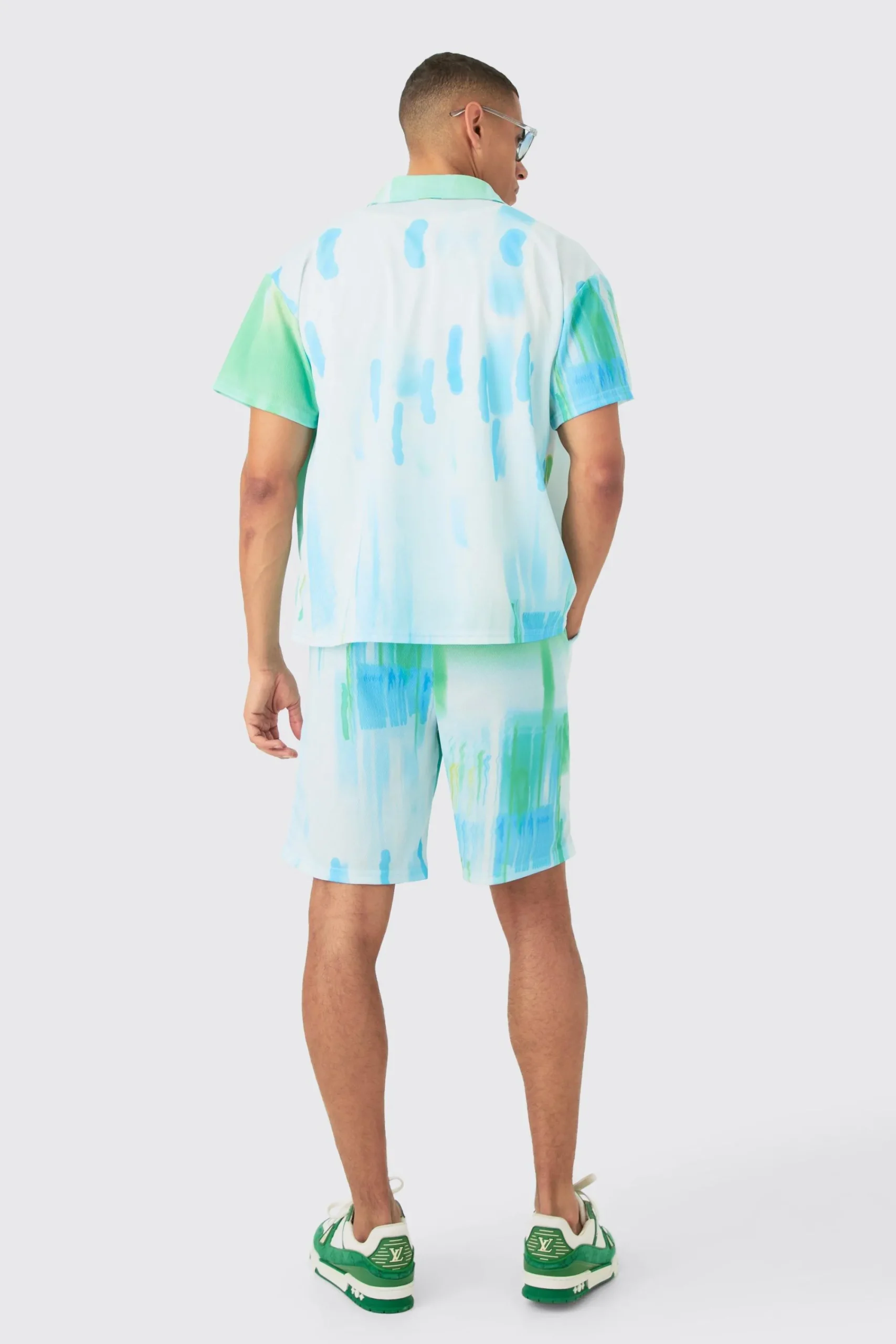 boohooMAN Boxy Mesh Glitch Shirt & Short Set | UK| Sets & Co-Ords