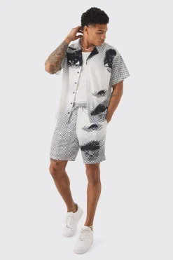 boohooMAN Boxy Mesh Photo Print Shirt & Short | UK| Sets & Co-Ords