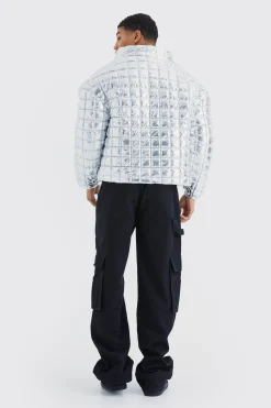 boohooMAN Boxy Metallic Funnel Neck Bubble Puffer | UK| Coats & Jackets