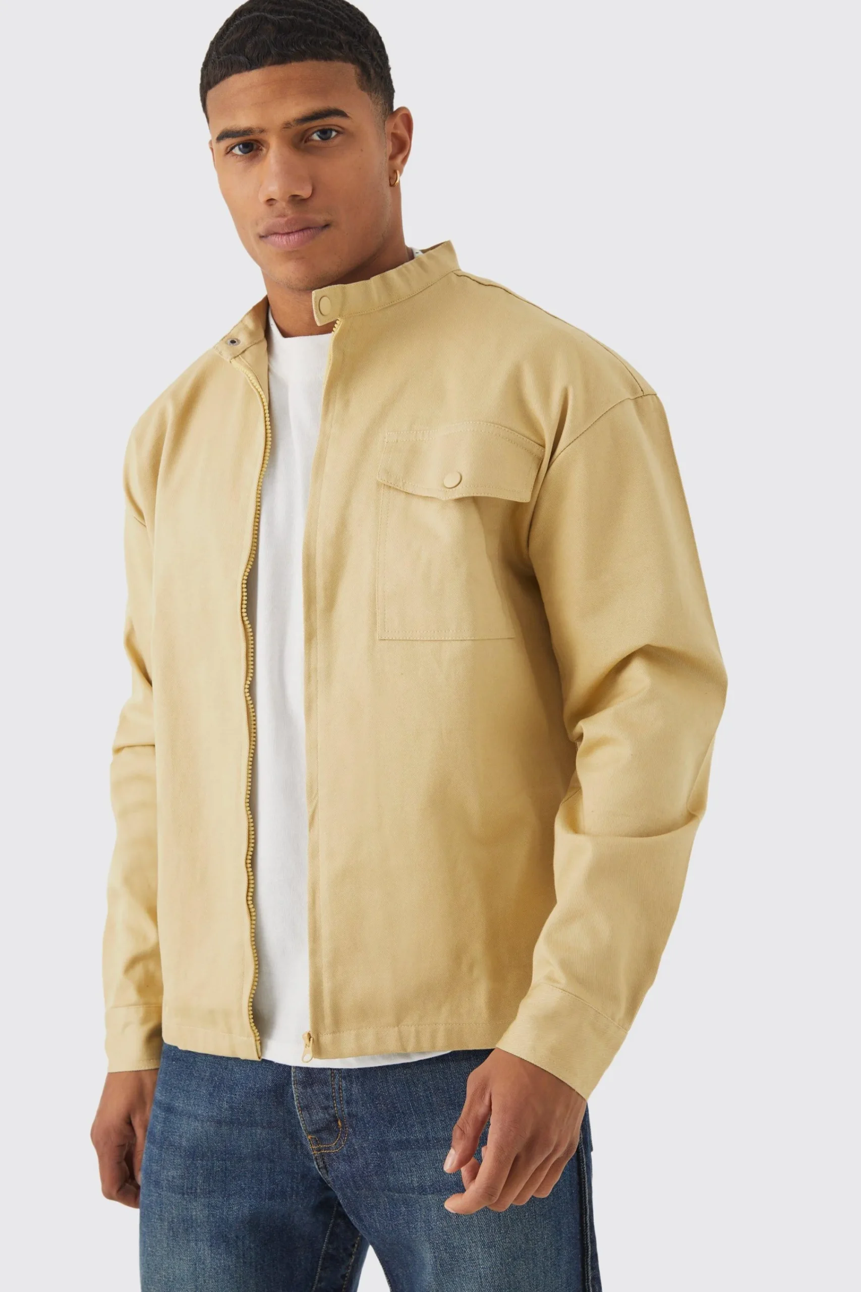 boohooMAN Boxy Moto Neck Twill Overshirt | UK| Shirts