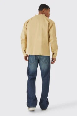 boohooMAN Boxy Moto Neck Twill Overshirt | UK| Shirts