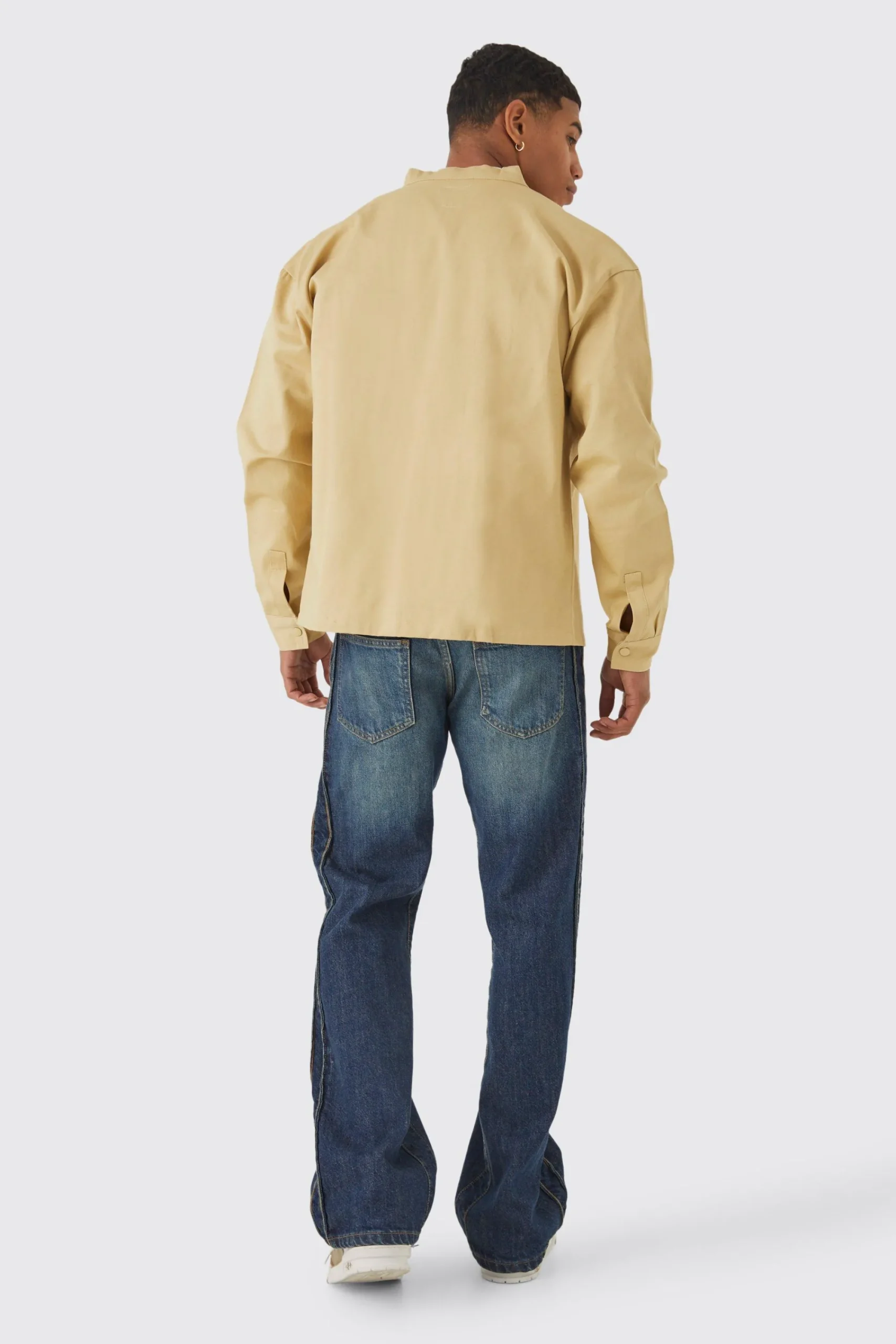 boohooMAN Boxy Moto Neck Twill Overshirt | UK| Shirts