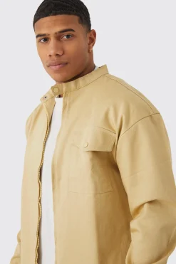 boohooMAN Boxy Moto Neck Twill Overshirt | UK| Shirts