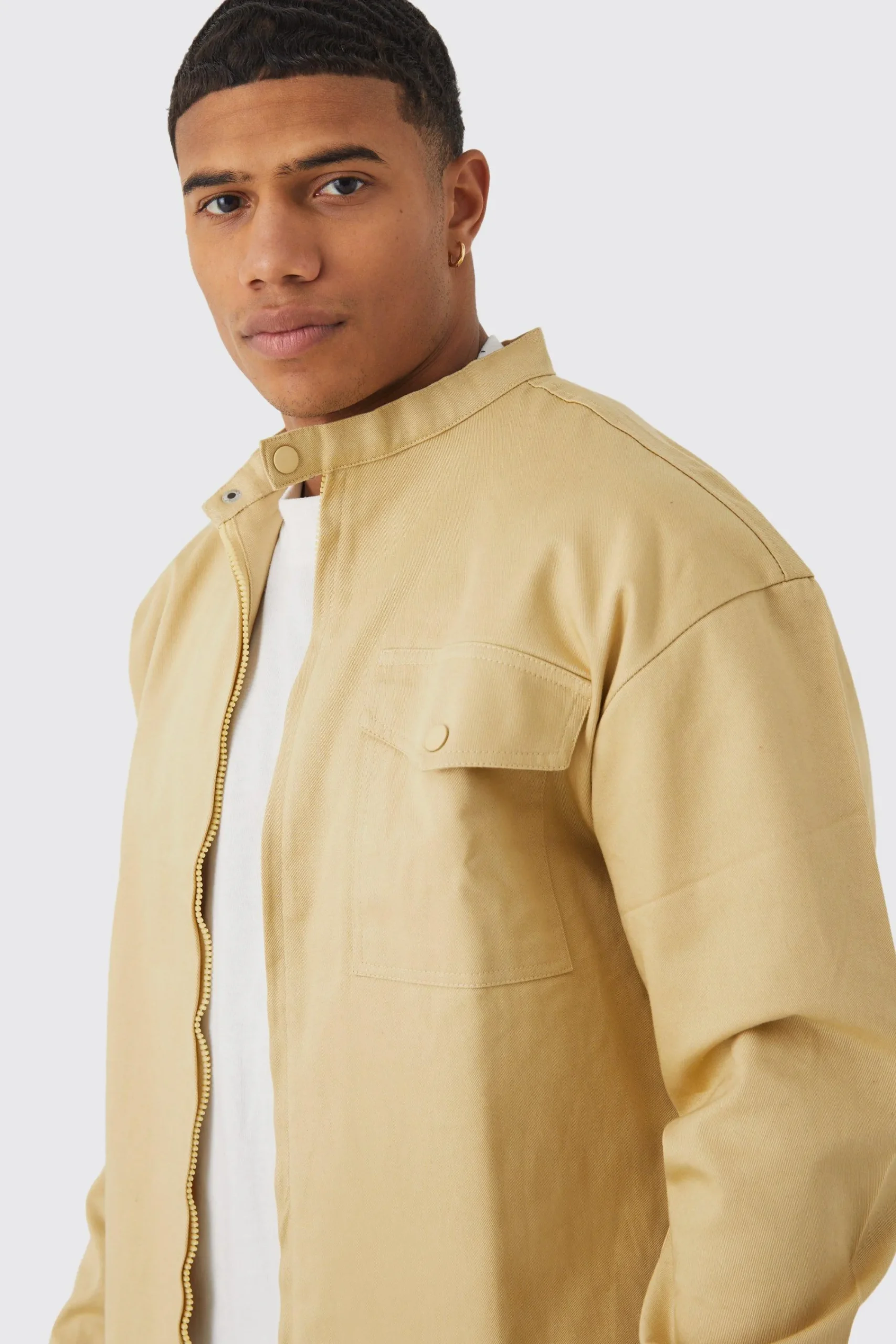 boohooMAN Boxy Moto Neck Twill Overshirt | UK| Shirts