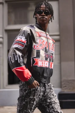 boohooMAN Boxy Official Man PU Varsity Jacket In | UK| Coats & Jackets