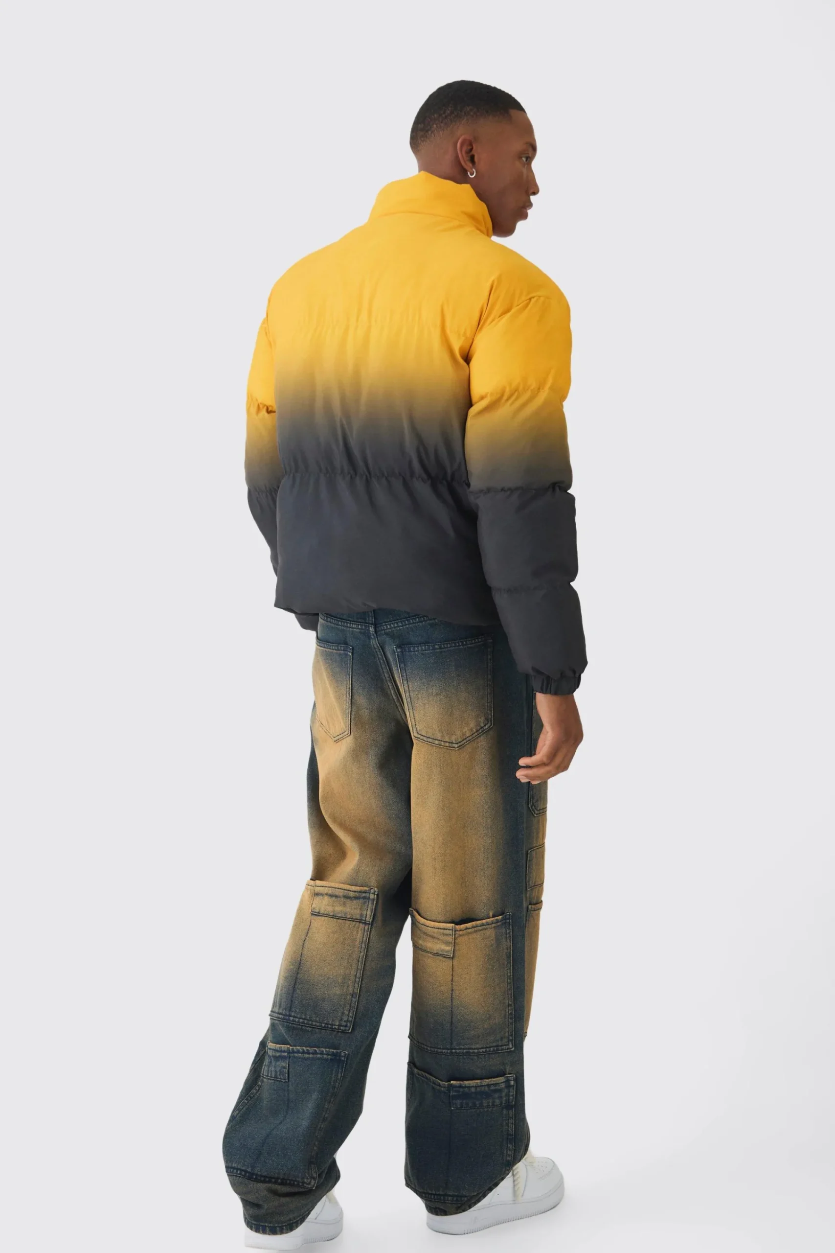 boohooMAN Boxy Ombre Funnel Neck Puffer Coat In | UK| Coats & Jackets