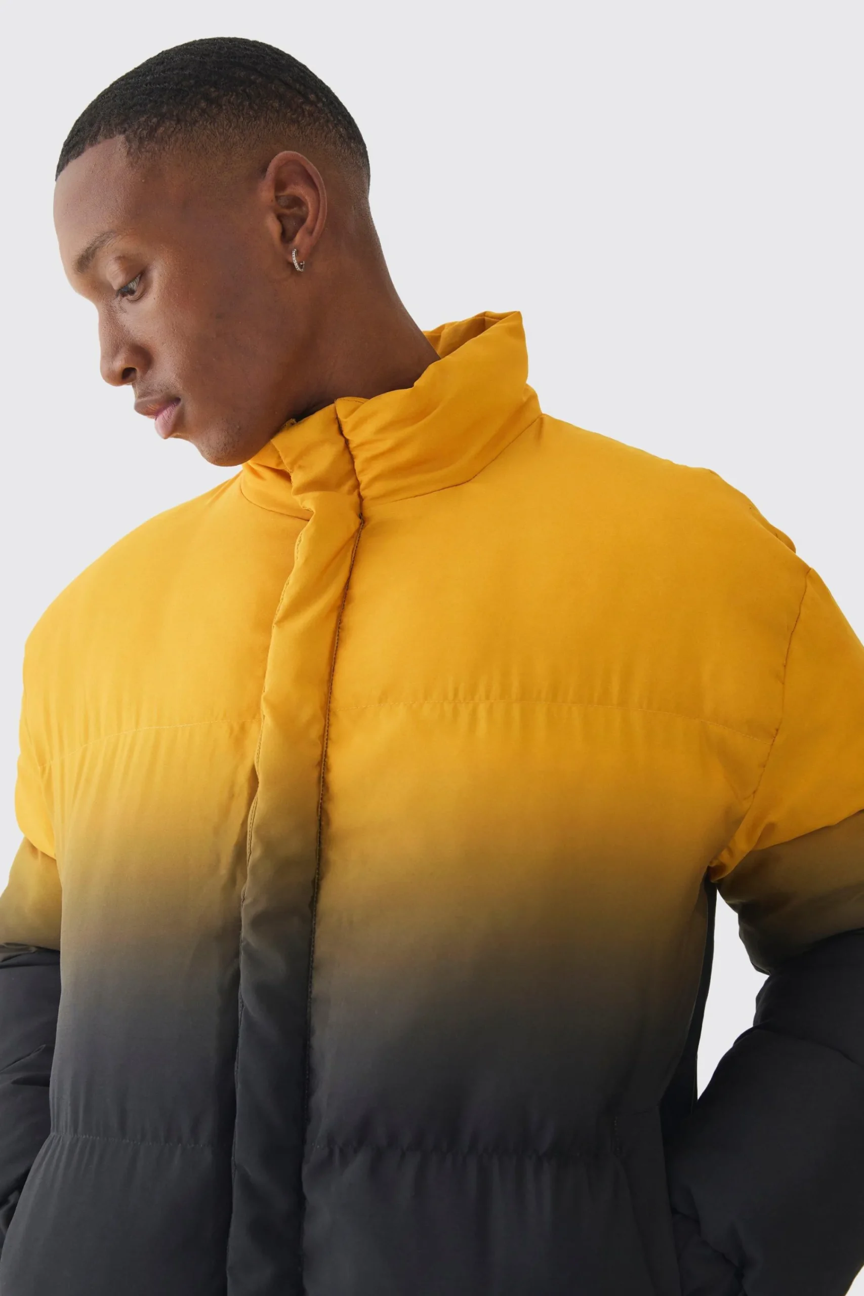 boohooMAN Boxy Ombre Funnel Neck Puffer Coat In | UK| Coats & Jackets