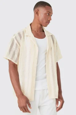 boohooMAN Boxy Open Lace Stripe Shirt | UK| Shirts