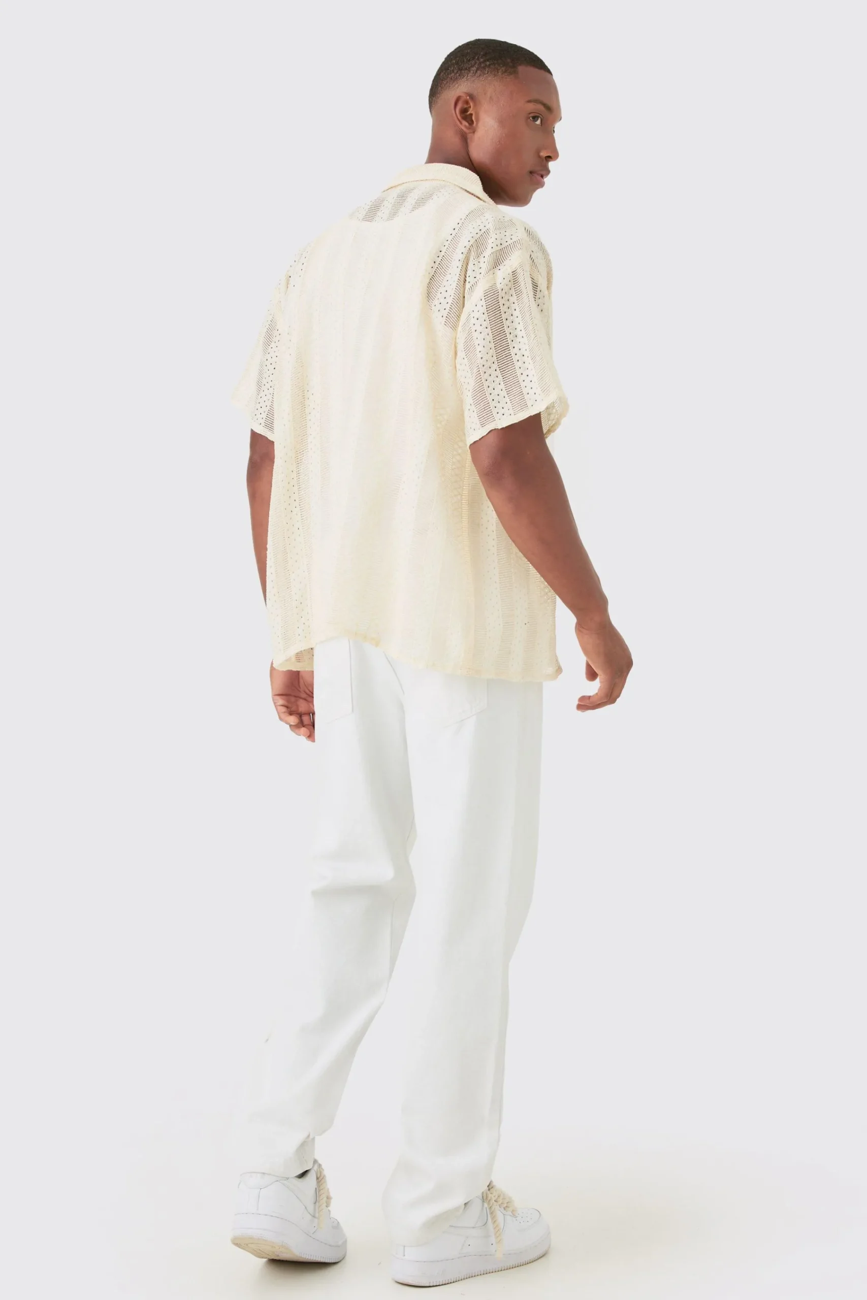 boohooMAN Boxy Open Lace Stripe Shirt | UK| Shirts