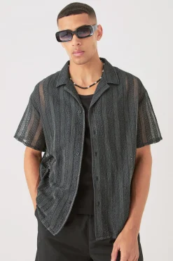 boohooMAN Boxy Open Lace Stripe Shirt | UK| Shirts