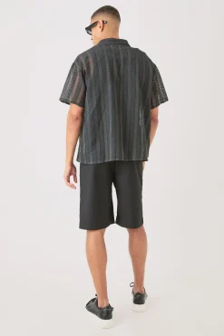 boohooMAN Boxy Open Lace Stripe Shirt | UK| Shirts