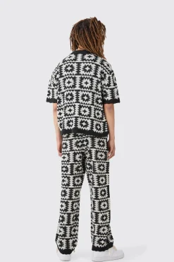 boohooMAN Boxy Open Stitch Crochet Polo Trouser Knitted Set | UK| Trousers|Sets & Co-Ords