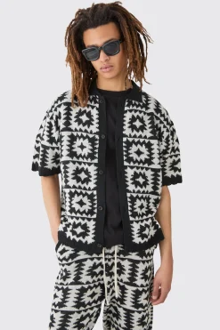 boohooMAN Boxy Open Stitch Crochet Polo Trouser Knitted Set | UK| Trousers|Sets & Co-Ords