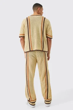 boohooMAN Boxy Open Stitch Polo Trouser Knitted Set | UK| Trousers|Sets & Co-Ords