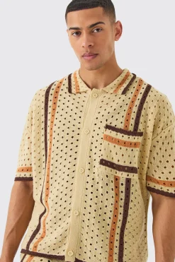 boohooMAN Boxy Open Stitch Polo Trouser Knitted Set | UK| Trousers|Sets & Co-Ords