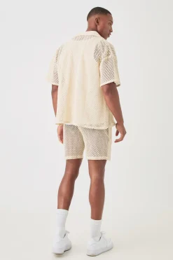 boohooMAN Boxy Open Stitch Shirt & Short Set | UK| Sets & Co-Ords