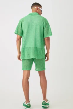 boohooMAN Boxy Open Stitch Shirt & Short Set | UK| Sets & Co-Ords