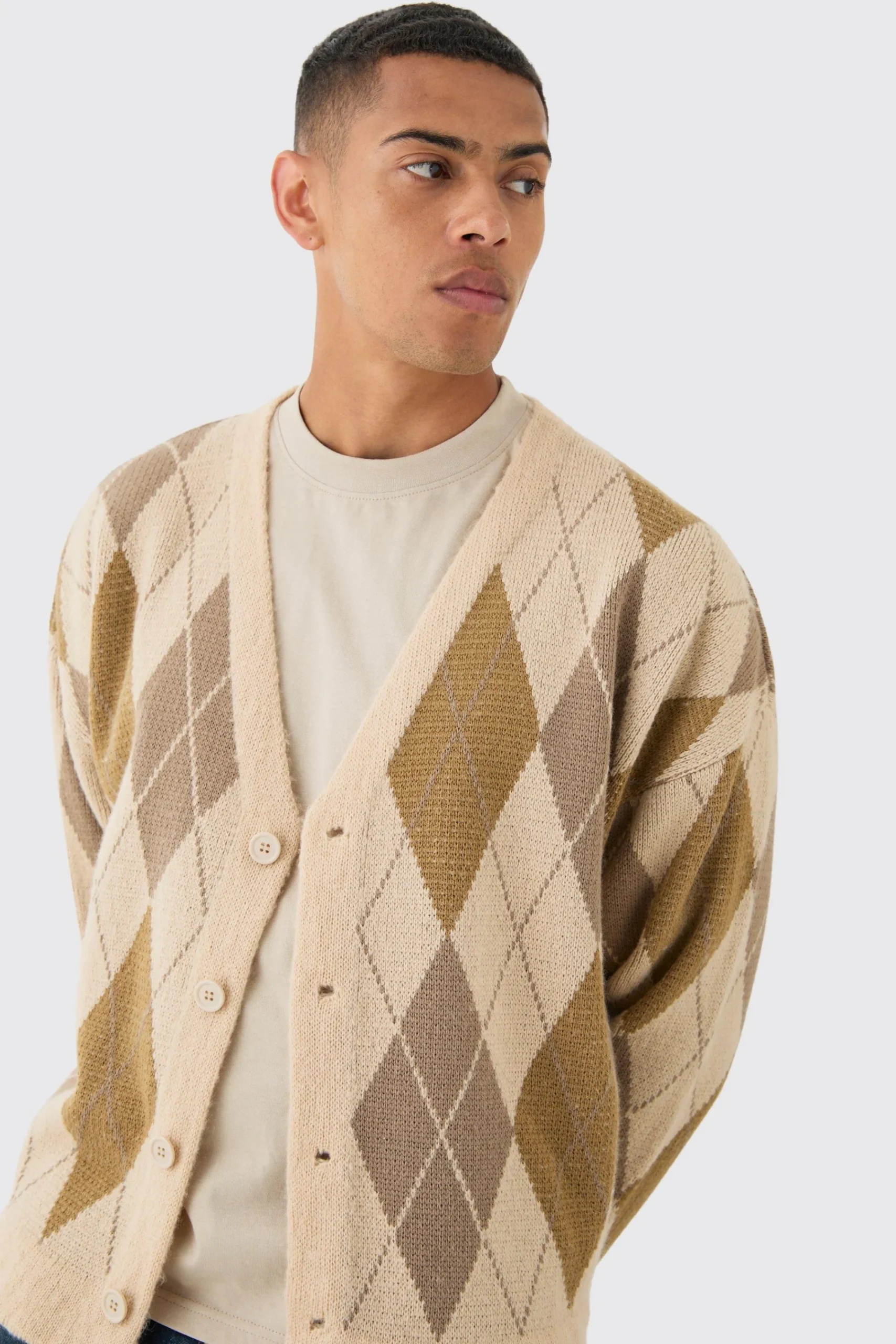 boohooMAN Boxy Oversized Brushed Check All Over Cardigan | UK| Knitwear