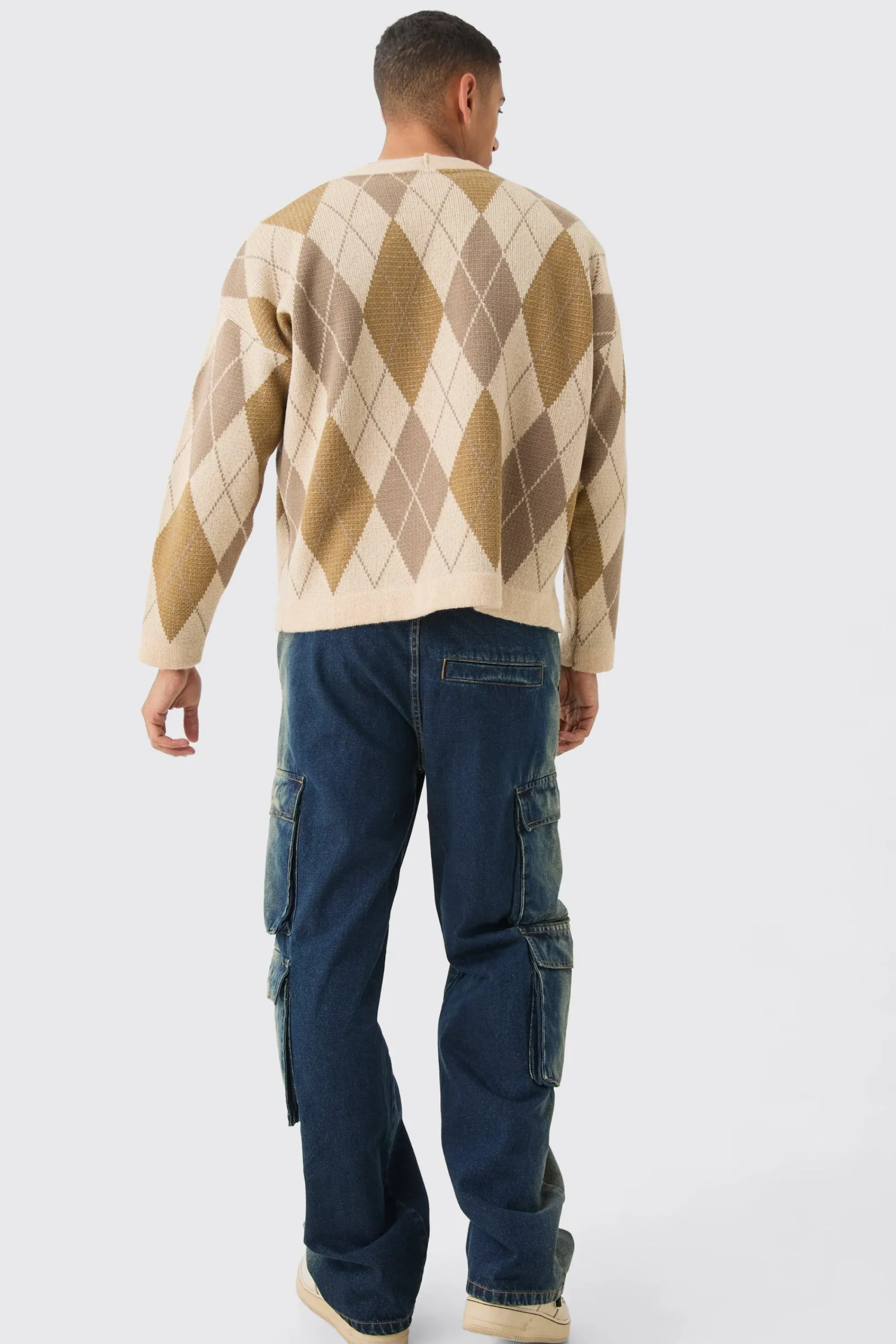 boohooMAN Boxy Oversized Brushed Check All Over Cardigan | UK| Knitwear