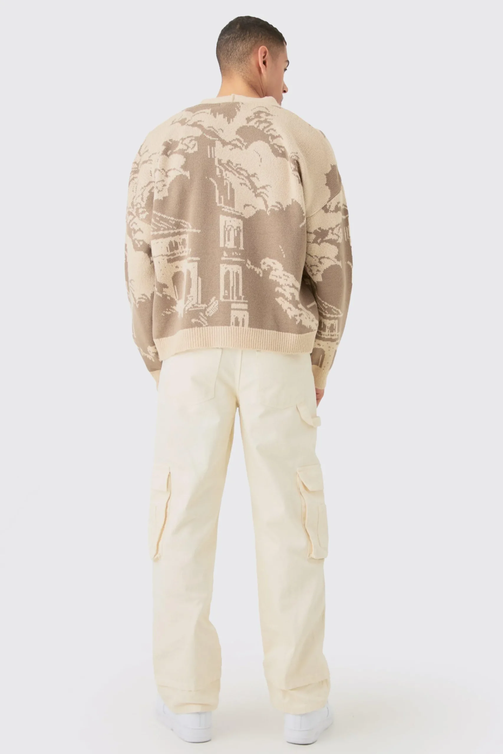 boohooMAN Boxy Oversized Brushed Tonal Scenic Cardigan | UK| Knitwear