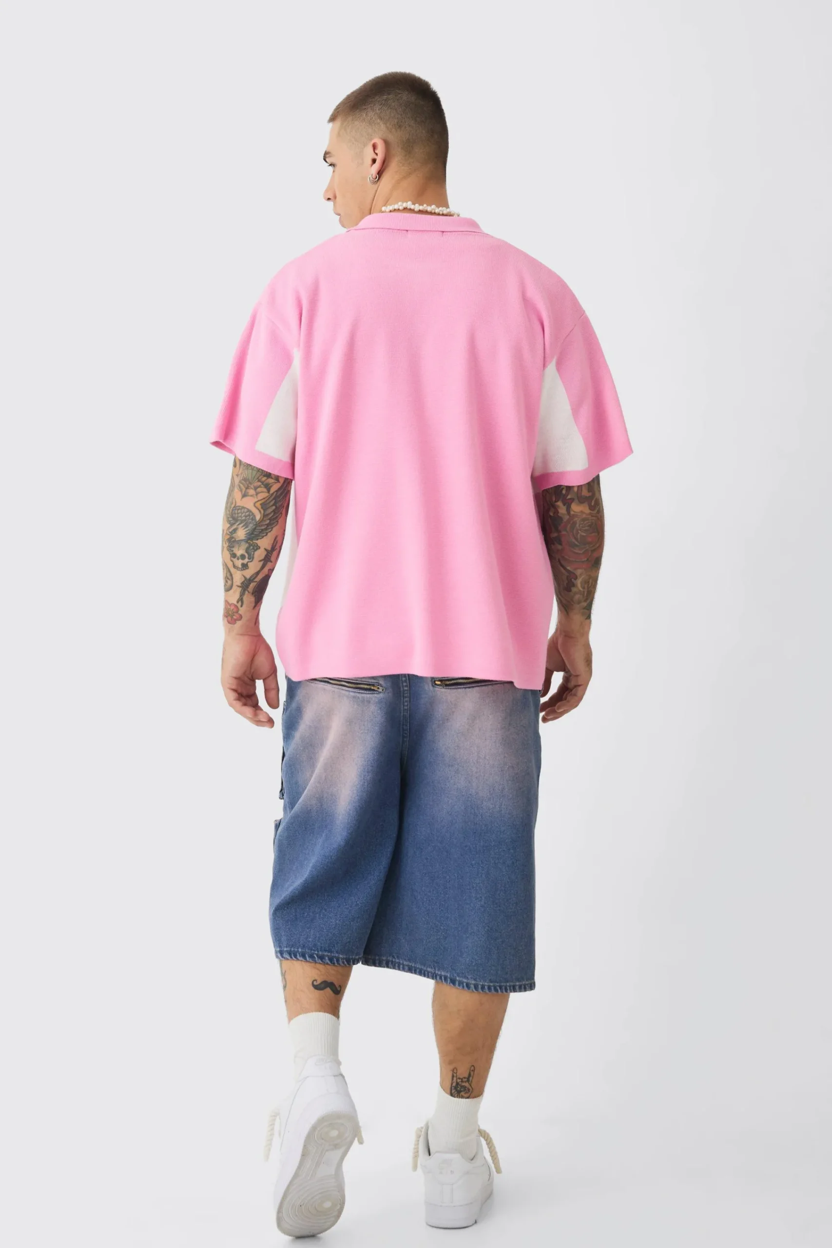 boohooMAN Boxy Oversized Moto Racing Stripe Knitted Shirt | UK| Shirts