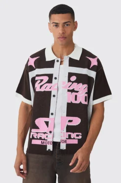 boohooMAN Boxy Oversized Moto Racing Knitted Shirt | UK| Shirts