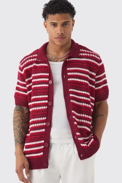 boohooMAN Boxy Oversized Open Stitch Stripe Knit Polo | UK| Tracksuits|Hoodies & Sweatshirts