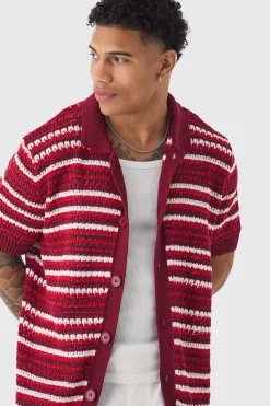 boohooMAN Boxy Oversized Open Stitch Stripe Knit Polo | UK| Tracksuits|Hoodies & Sweatshirts