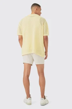 boohooMAN Boxy Oversized Open Stitch Tonal Floral Intarsia Short Sleeve Knit Shirt | UK| Shirts