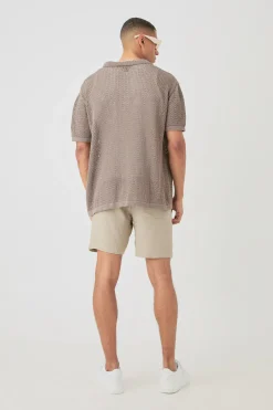 boohooMAN Boxy Oversized Open Stitch Tonal Palm Intarsia Short Sleeve Knit Shirt | UK| Shirts